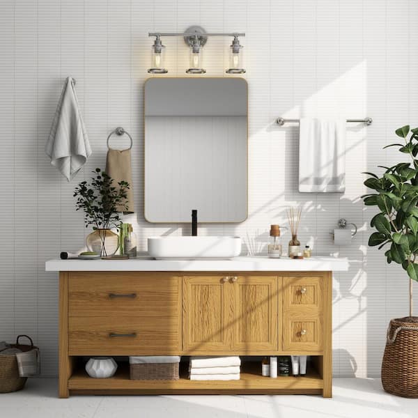 23.5 in. 3-Light Brushed Nickel Vanity Lights and Bathroom Fixture Combo Set