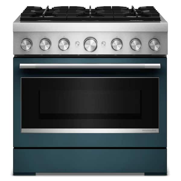 36 in. 6 Burners Freestanding Dual Fuel Range in Agave with No Preheat Air Fry Mode