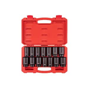1/2 in. Drive Deep 6-Point and 12-Point Axle Nut Impact Socket Set with Case, 14-Piece (27-39 mm)