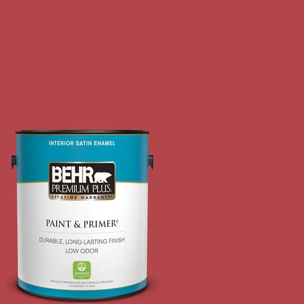 BEHR PREMIUM PLUS 1 gal. Home Decorators Collection #HDC-SM14-10 Intrigue Red Satin Enamel Low Odor Interior Paint & Primer