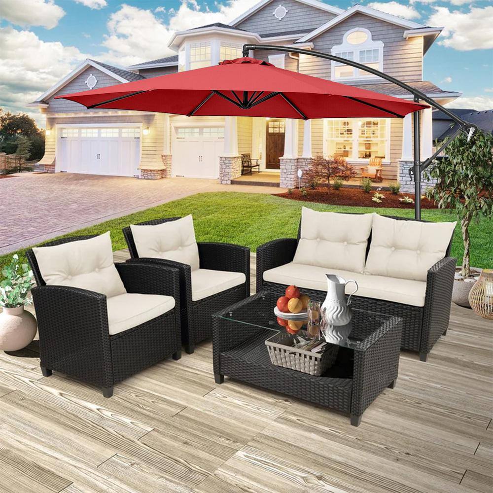 10-Foot Red Polyester Offset Patio Umbrella with Steel Frame