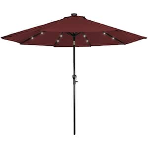 9ft Solar Lighted Outdoor Patio Market Umbrella with Hand Crank and Tilt Red