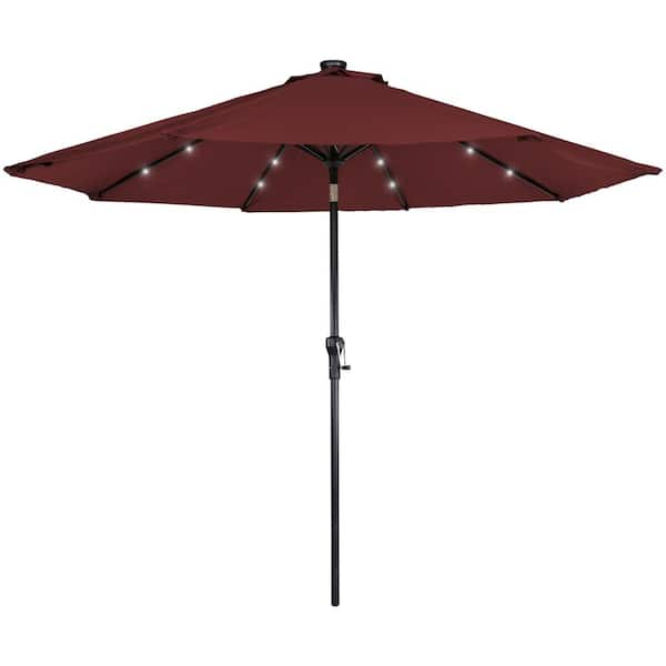 Northlight 9ft Solar Lighted Outdoor Patio Market Umbrella with Hand Crank and Tilt Red