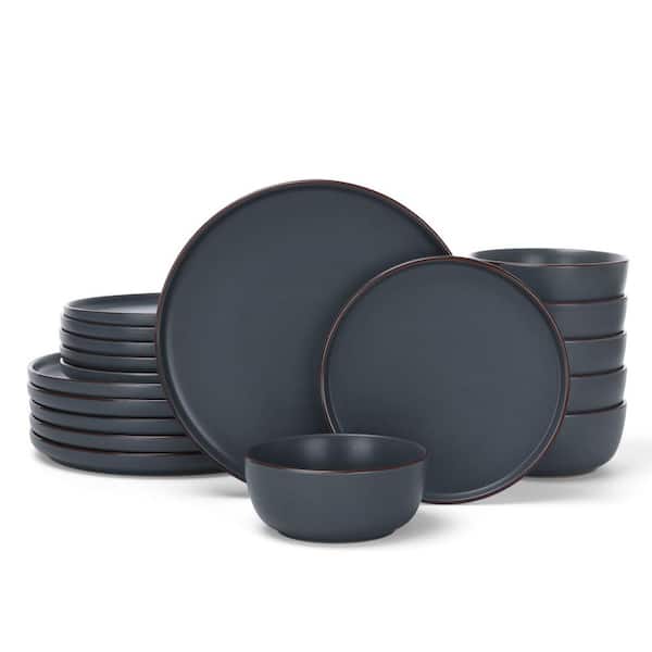 Stoneware Dinnerware Set for 6, 18-Piece Mercury Plates and Bowls in Charcoal, Microwave and Dishwasher Safe