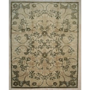 Ivory 9 ft. 1 in. x 11 ft. 7 in. Handmade Afghan Wool Turkish Knot Area Rug
