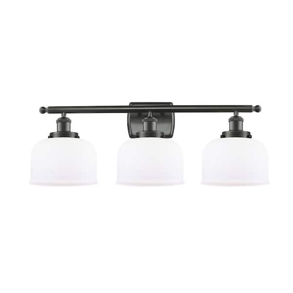 Bell 28 in. 3-Light Oil Rubbed Bronze, Matte White Vanity Light with White Glass Shade