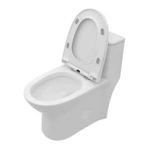 12 in. Rough-In 1-piece 1.6/1.1 GPF Dual Flush Elongated Toilet in White Soft Close Seat Included