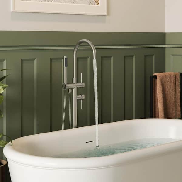 High-Arc Freestanding Tub Faucet Claw Foot Tub Faucet with Handheld Shower in Brushed Nickel (Rough-In Valve Include)