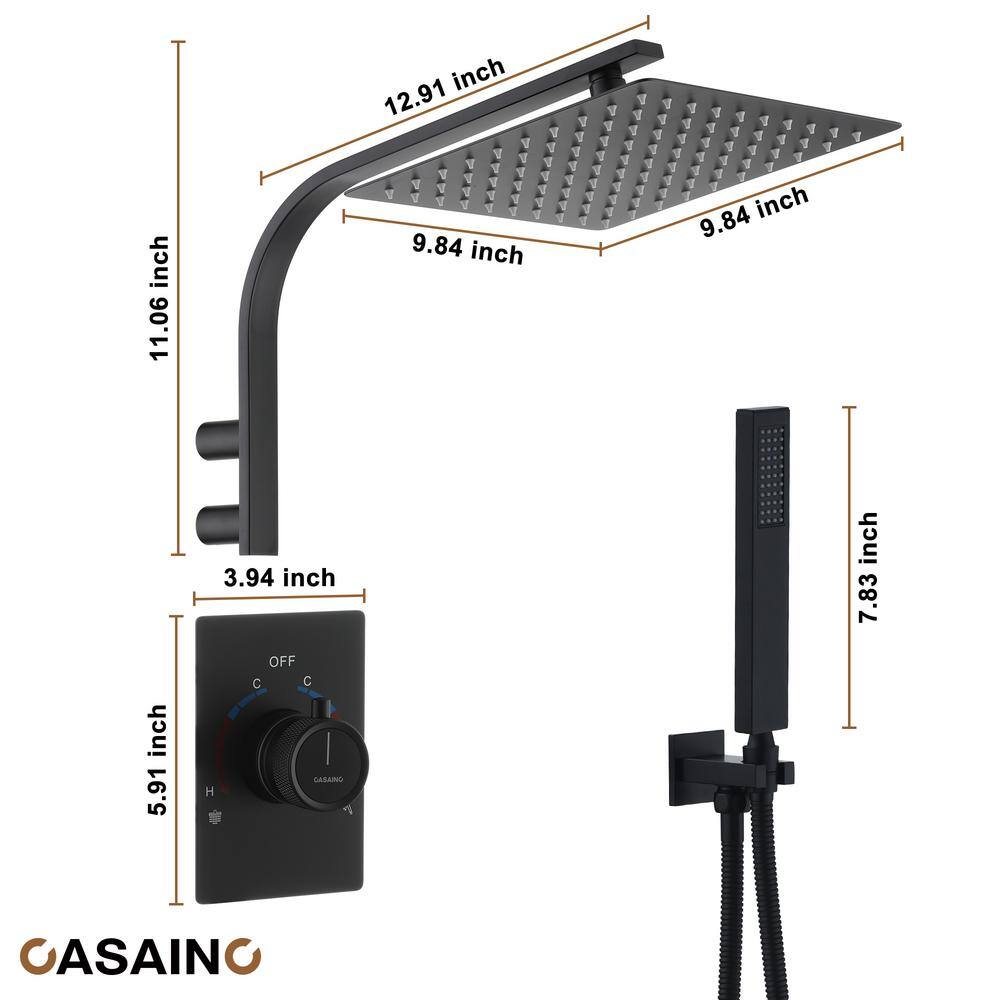 Matte Black Wall Mounted Rainfall Shower System with Handheld