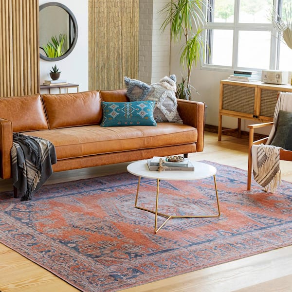 Dauphin Orange/Navy 5 ft. x 7 ft. Indoor Machine-Washable Area Rug