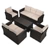 EDYO LIVING 5-Piece Wicker Patio Conversation Furniture Set with Beige Cushions HY3614DBBG