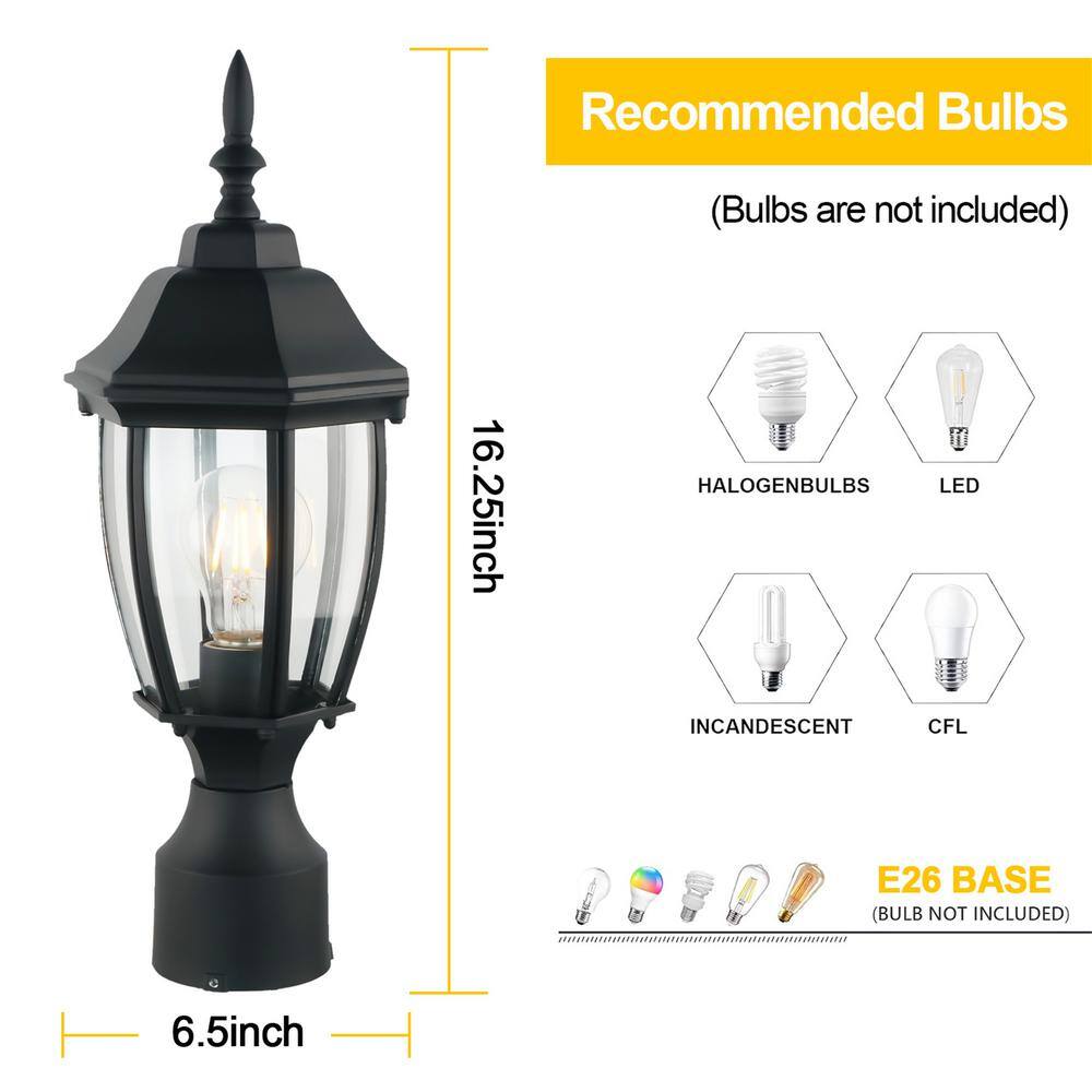Black Metal Dusk to Dawn Outdoor Post Lights with Clear Glass, 2-Pack