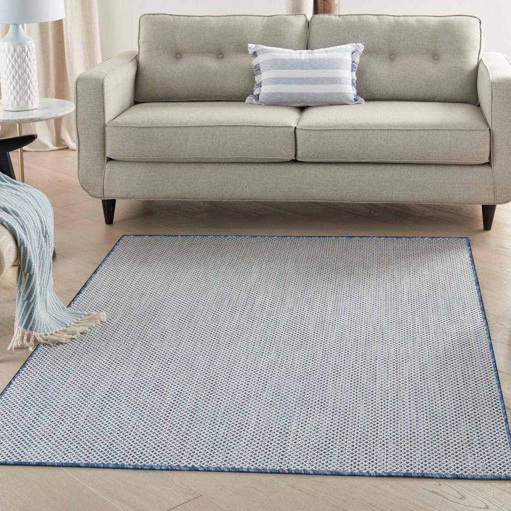 Ivory Blue Geometric 6' x 9' Synthetic Easy-Care Area Rug