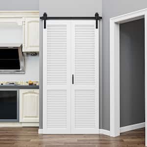 40 in. x 84 in. Solid Core Composite MDF White Finished Louver Closet Bi-Fold Door Sliding Barn Door with Hardware Kit