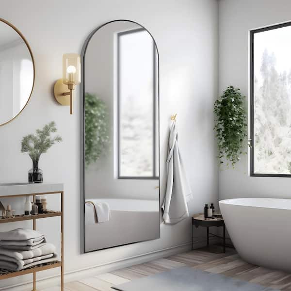 Lirago 24 in. W. x 69 in. H Full Length Arched Free Standing Body Mirror, Metal Framed Wall Mirror, Large Floor Mirror in Black