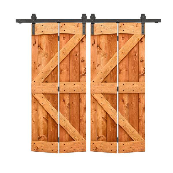CALHOME 60 in. x 84 in. K Series Red Walnut Stained DIY Wood Double BiFold Barn Doors with