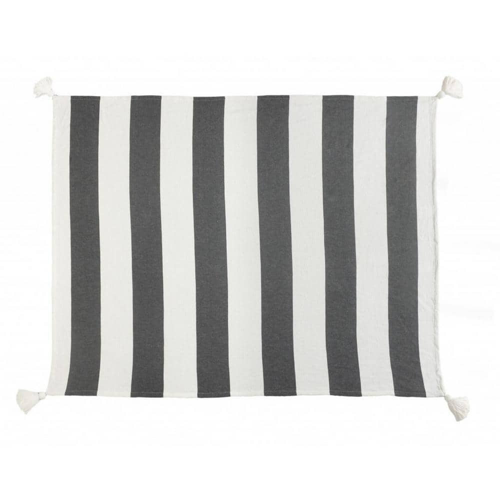 HomeRoots Charlie Gray and White Striped Cotton Throw Blanket