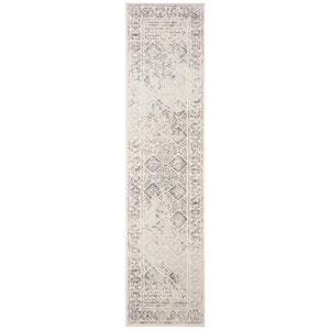 Tulum Ivory/Gray 2 ft. x 12 ft. Border Geometric Diamonds Runner Rug