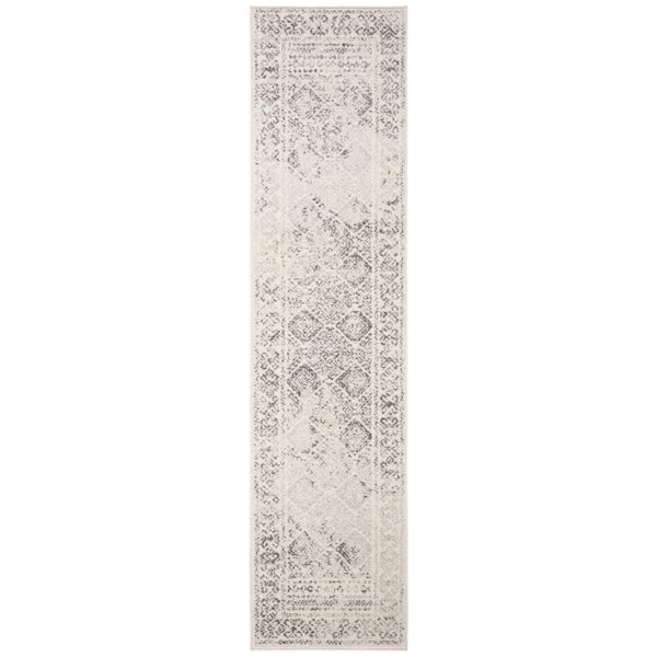 Tulum Ivory/Gray 2 ft. x 9 ft. Border Geometric Diamonds Runner Rug