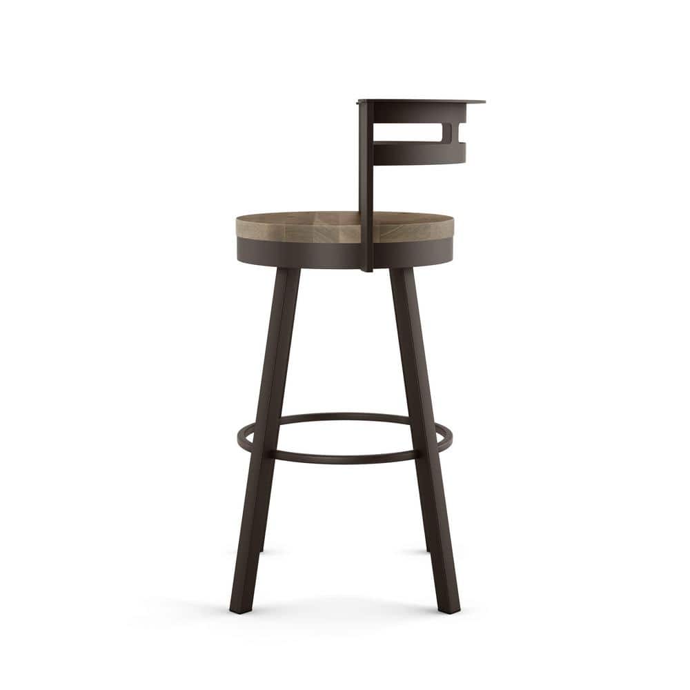 Beige Distressed Wood and Dark Brown Metal Swivel Counter Stool