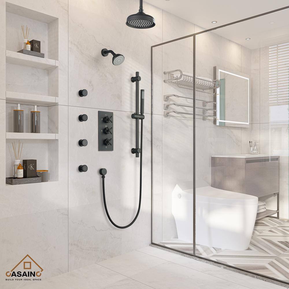 Matte Black Adjustable Dual Shower Head System with Body Jets