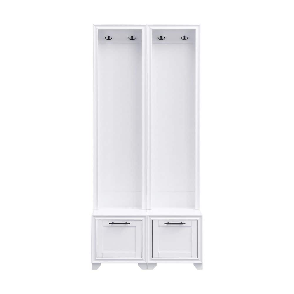 31.4 in. W x 15.7 in. D x 70.8 in. H White Wood Hall Tree with Coat Rack an