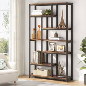 Eulas 79 in. Rustic Brown 10-Shelf Etagere Bookcase with Open Shelves, 7-Tier Extra Tall Bookshelf for Home Office