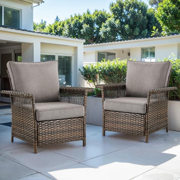 Opohoro GliderNet Metal and Brown Wicker Outdoor Lounge Chair with Olefin Gray Cushions (2-Pack)