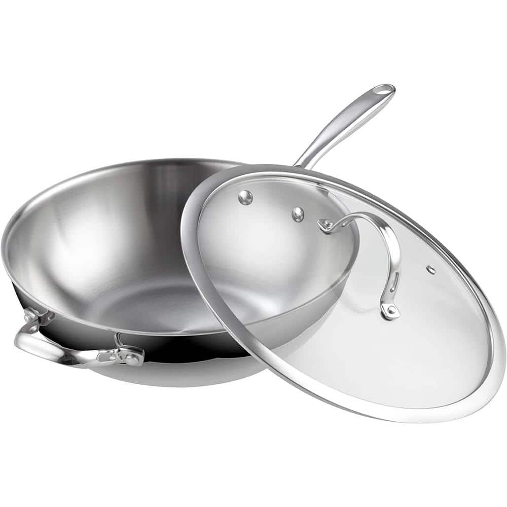 12-Inch Stainless Steel Induction Frying Pan with Glass Lid