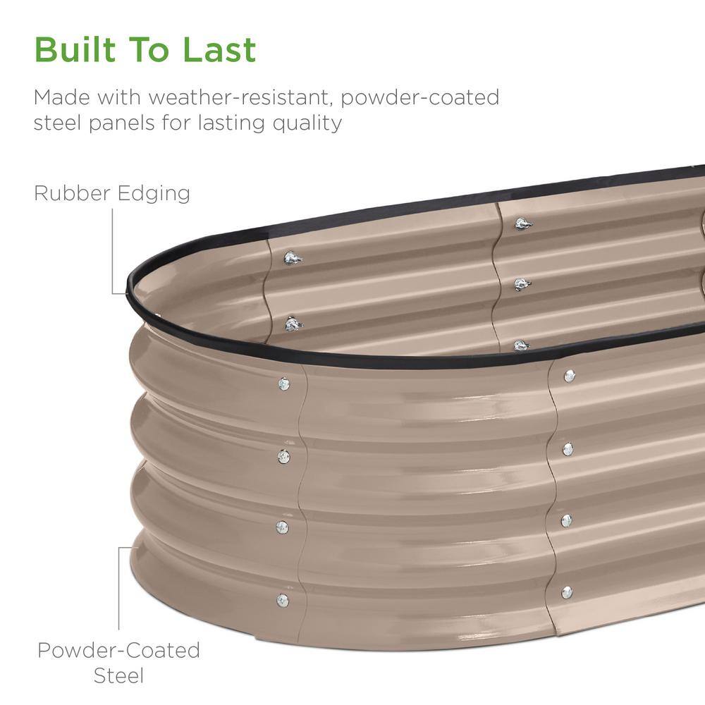 Taupe Powder-Coated Steel Oval Raised Garden Bed Planter Box