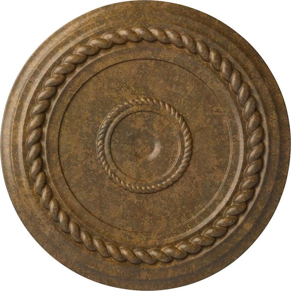 Ekena Millwork 1-1/2 in. x 19-5/8 in. x 19-5/8 in. Polyurethane Alexandria Rope Ceiling Medallion, Rubbed Bronze