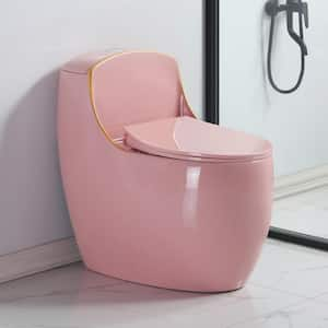 1-Piece 1.6 GPF Single Flush Round Compact Toilet with Soft Closed Seat Included in Pink