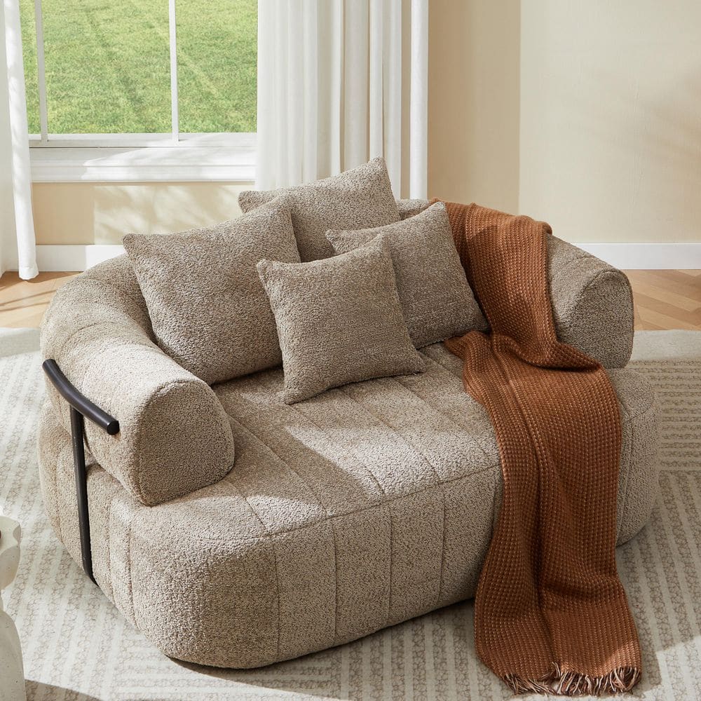 Khaki Boucle Arm Chair with Metal Support for Living Room price history on PriceWatchPro
