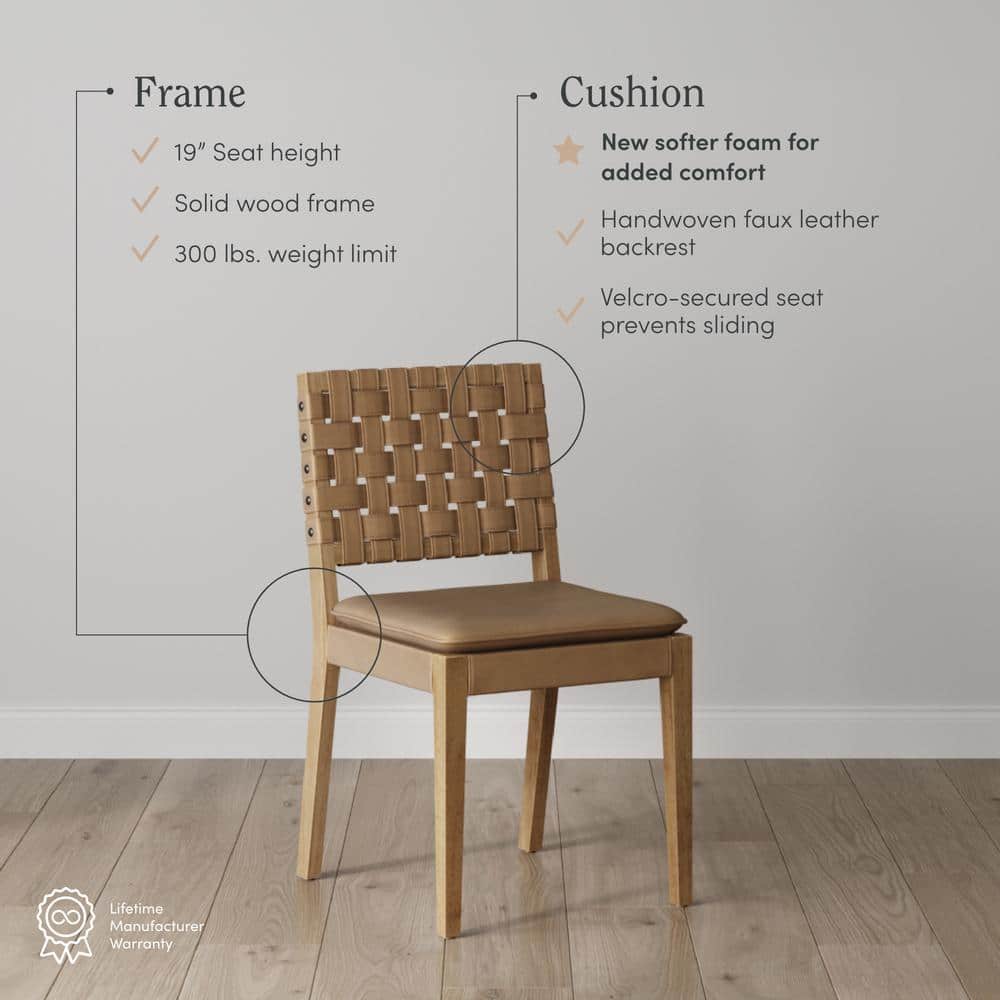 Light Brown Faux Leather Upholstered Side Chair with Wood Frame