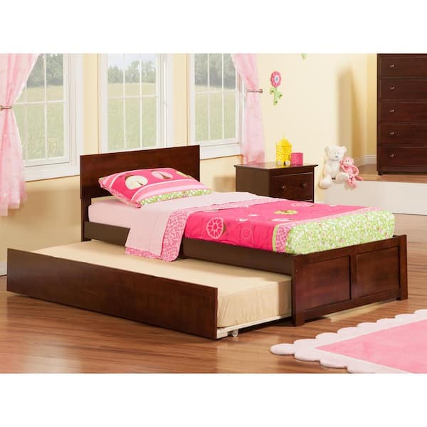 AFI Orlando Twin Extra Long Bed with Footboard and Twin Extra Long Trundle in Walnut
