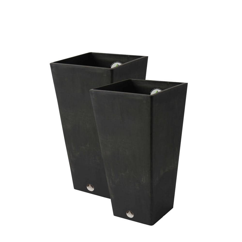 Valencia 10 in. x 20 in. H Black Plastic Square Planters (2-Pack)