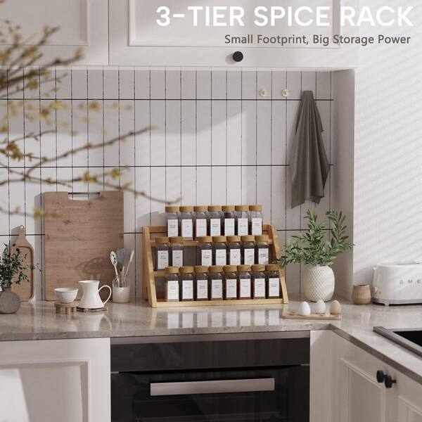 Yellow Bamboo 3-Tier Spice Rack Organizer Step Shelf for Countertop or ...