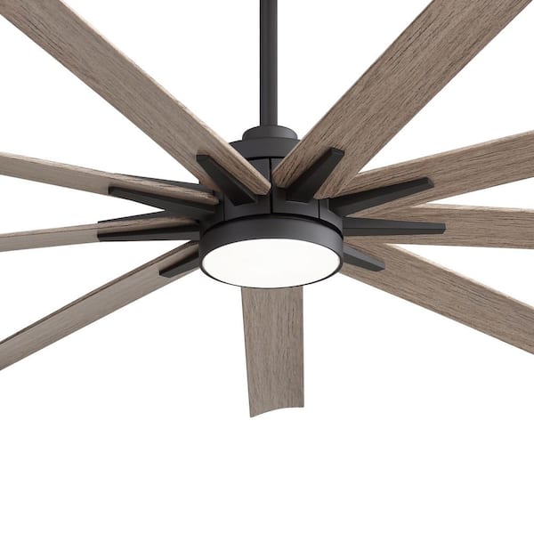 Breezary Archer 65 in. Integrated LED Black Windmill Ceiling Fan with Light, Downrod, 9 Brown Blades and Remote Included