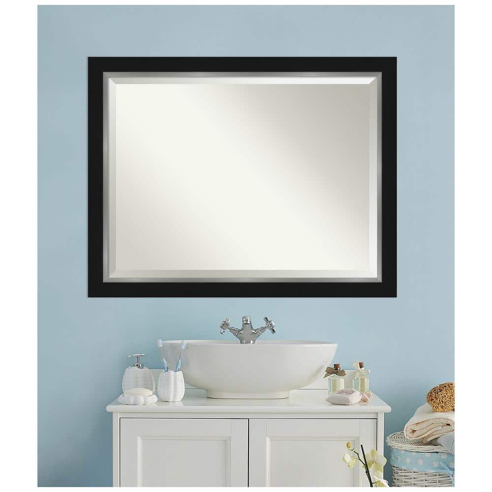 Eva 45" x 35" Black and Silver Beveled Wall Mirror