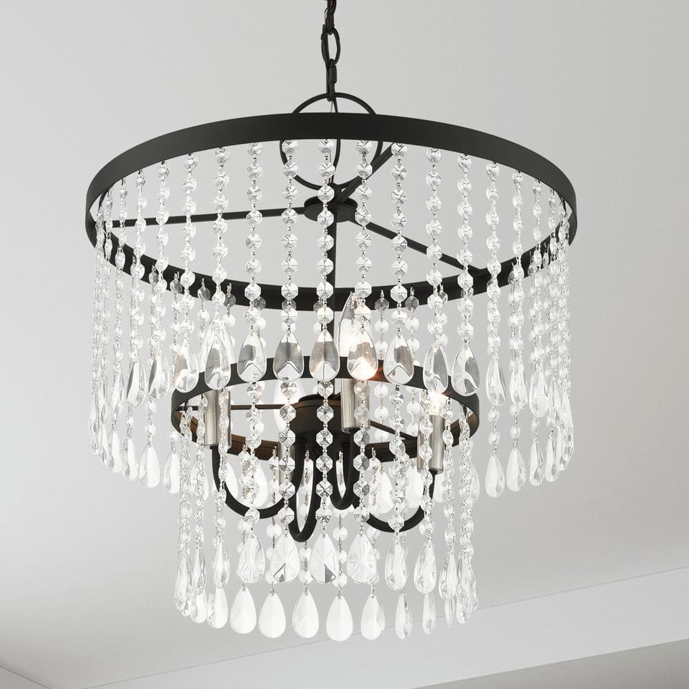 Black Mini Crystal 4-Light Plug-in Chandelier