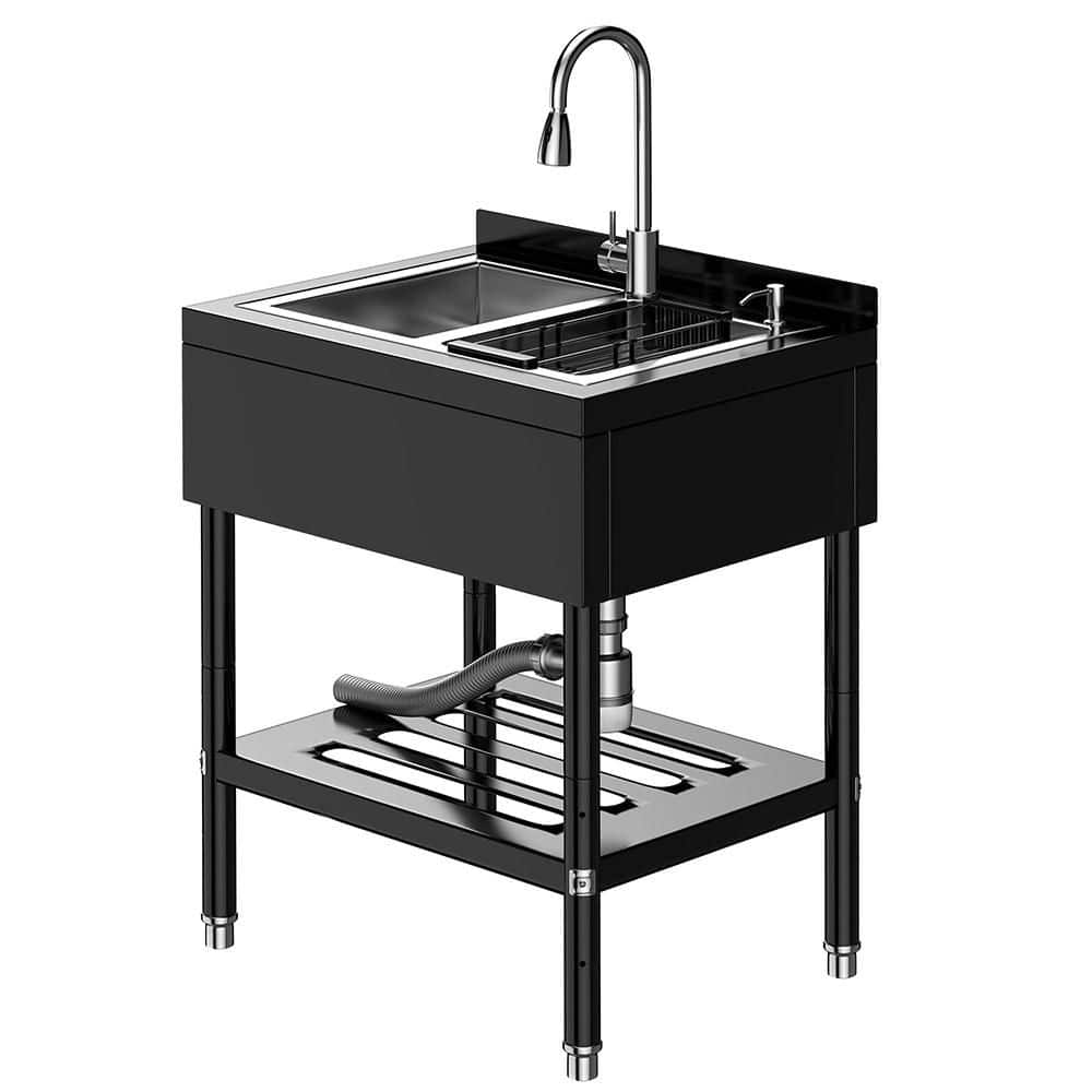 31.1 in x 22 in x 37.8 in Stainless Steel Utility Sink, Large Freestanding Laundry Sink with Hot/Cold Faucet, Black price history on PriceWatchPro