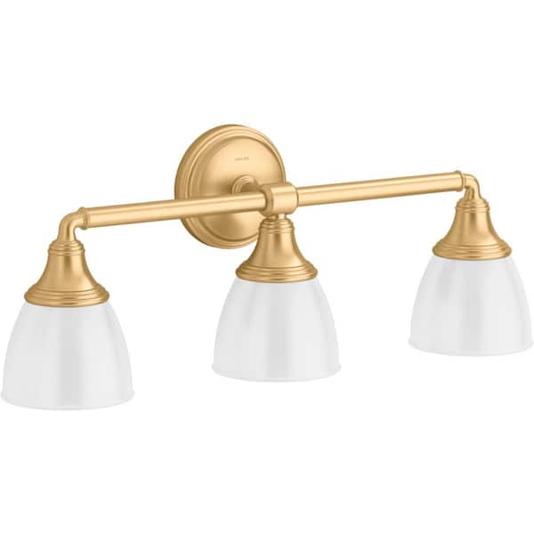KOHLER Devonshire 3 Light Brushed Nickel Indoor Bathroom Vanity Light Fixture, Position Facing Up or Down, UL Listed