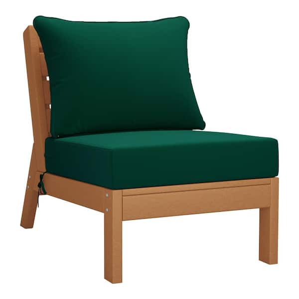 WESTIN OUTDOOR Birchwood Outdoor Patio Deep Seating HDPE Armless Lounge Chair in Teak with Green Cushions