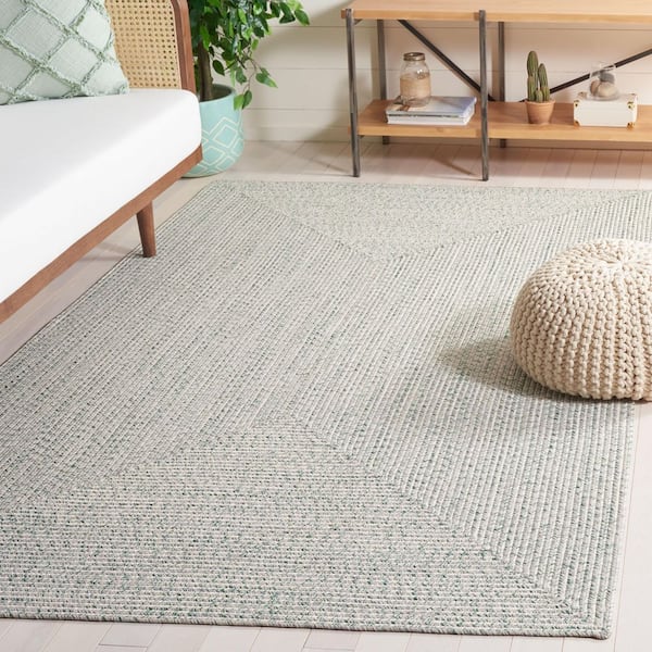 Braided Ivory/Green 2 ft. x 4 ft. Machine Washable Concentric Woven Area Rug