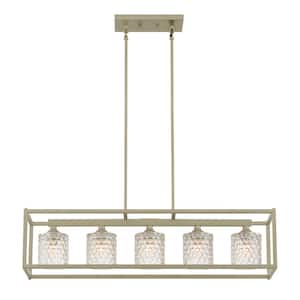 Brescia 36 in. 5-lights Antique Silver Pendant with Glass Shades