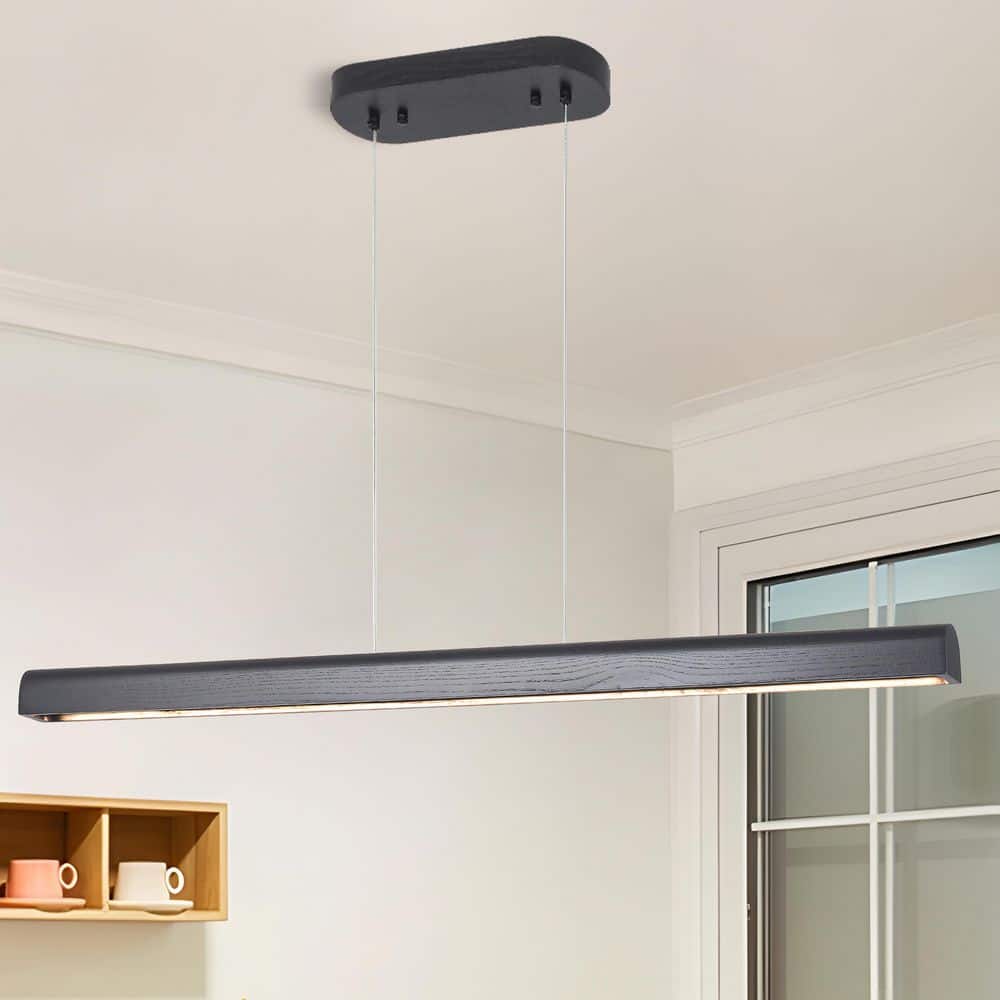 19W 1-Light Black Wood Linear LED Pendant Light with Adjustable Hanging Cord Modern Kitchen Island Light for Dining Room price history on PriceWatchPro