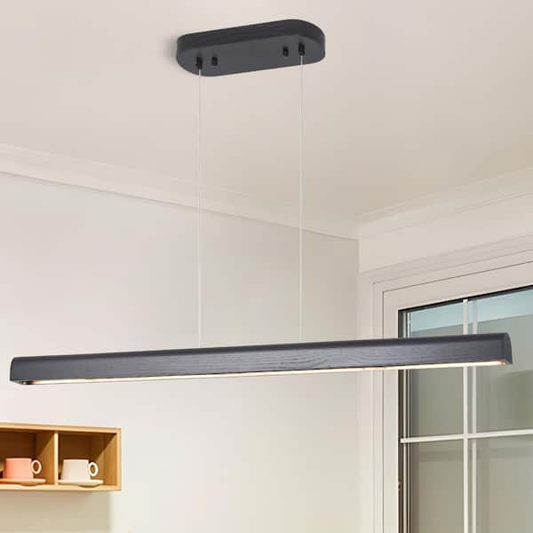 19W 1-Light Black Wood Linear LED Pendant Light with Adjustable Hanging Cord Modern Kitchen Island Light for Dining Room