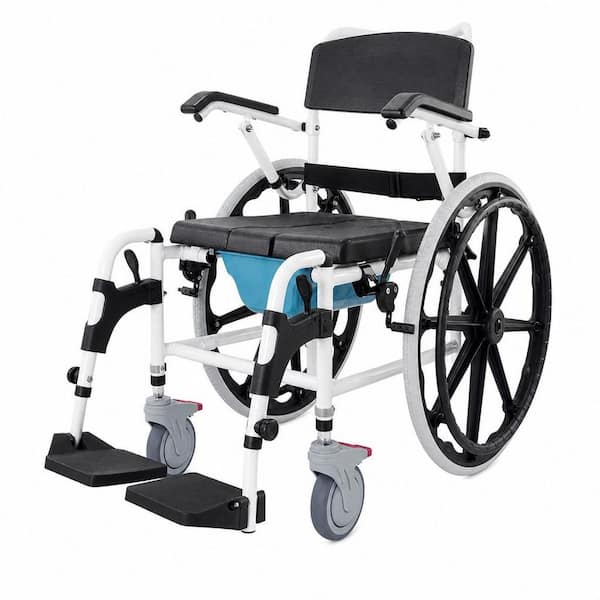 17.5 in. Width Aluminum Alloy Bathroom Wheelchair for Inside Shower, Adjustable Rolling Shower Chair