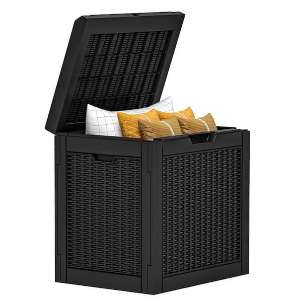 DEXTRUS 32 Gal. Outdoor Resin Deck Box, Storage Box with Lockable Lid and Side Handles, Black