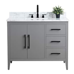 42 in. W x 22 in. D x 34 in. H Single Sink Bathroom Vanity Cabinet in Cashmere Gray with Engineered Marble Top